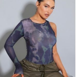 Dark Green Printed Soft Touch one shoulder bodysuit